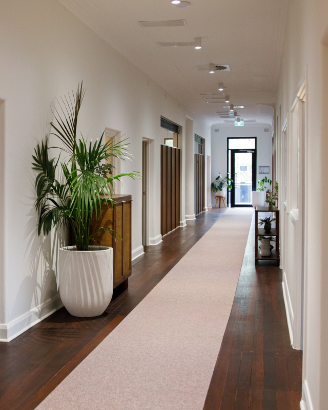 The corridor of a beautiful psychology clinic in Perth WA.
